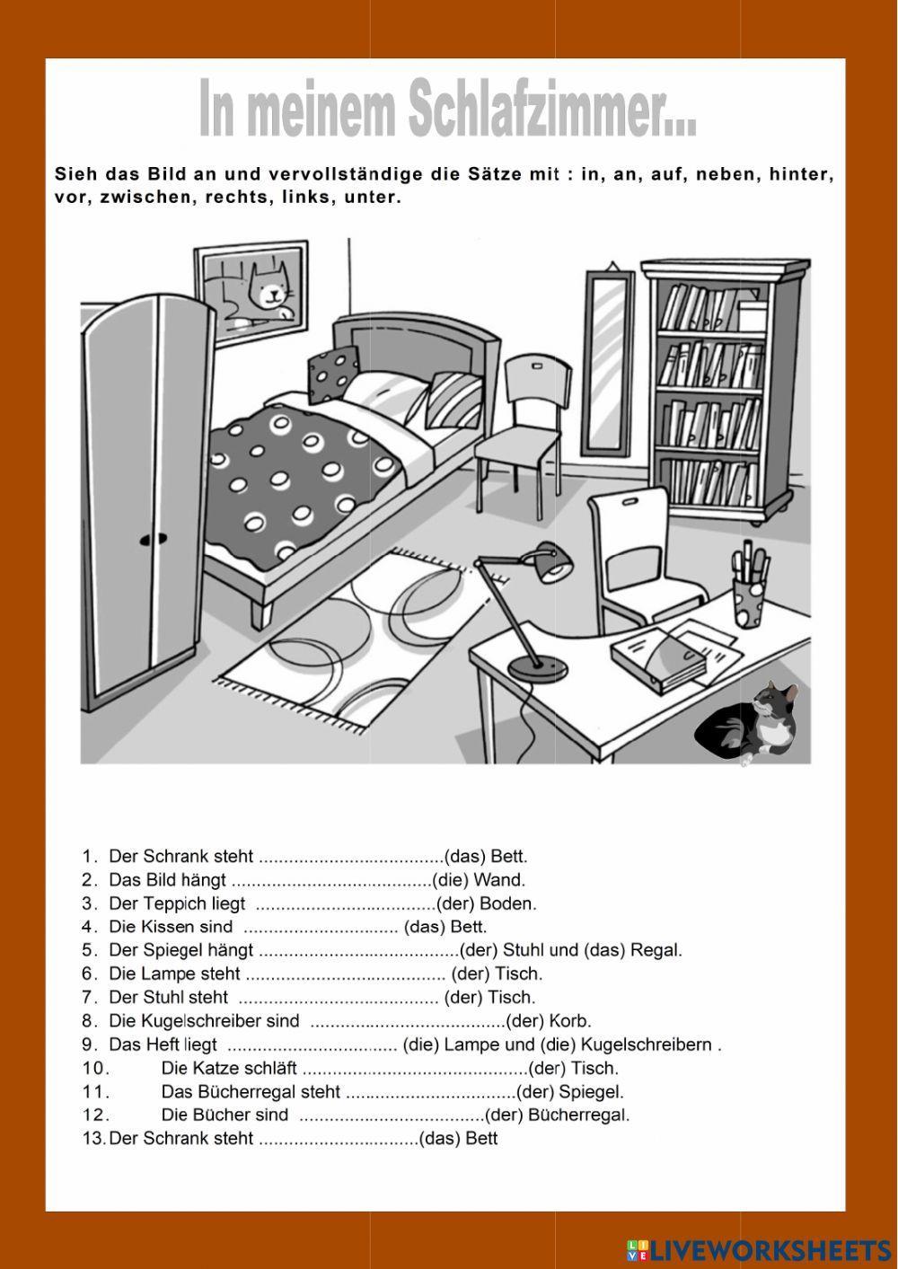 Mein Zimmer. Lokale Praepositionen