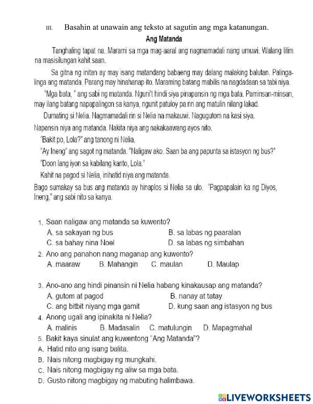 Q1 W3-4 Summative Test in Filipino