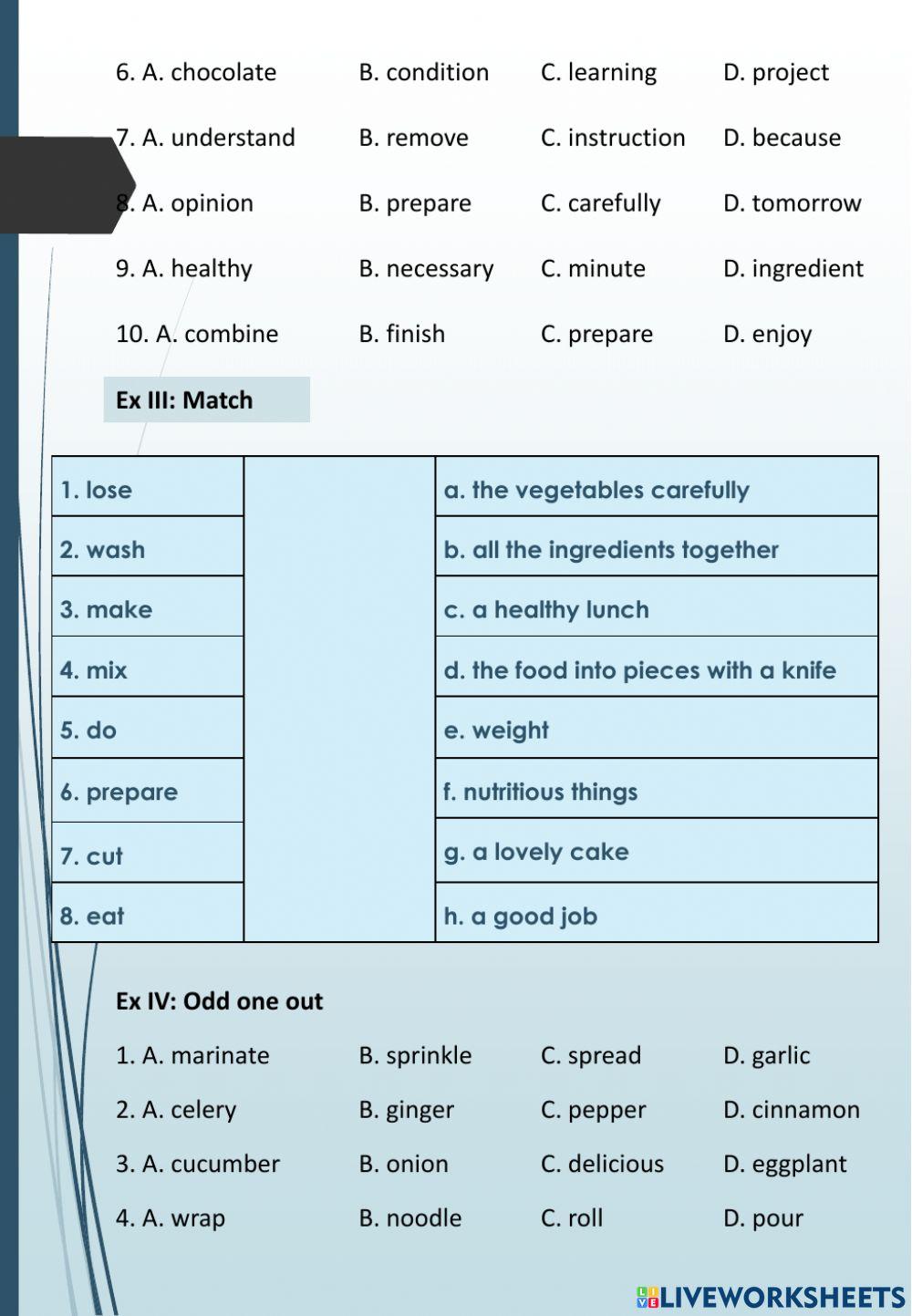 English 9: Unit 7 Recipes and eating habits