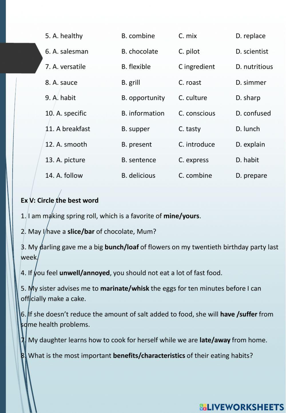 English 9: Unit 7 Recipes and eating habits