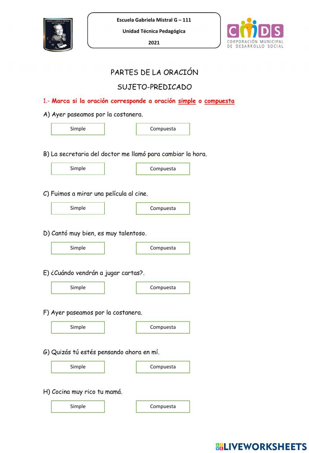 Taller de Oración simple-Compuesta