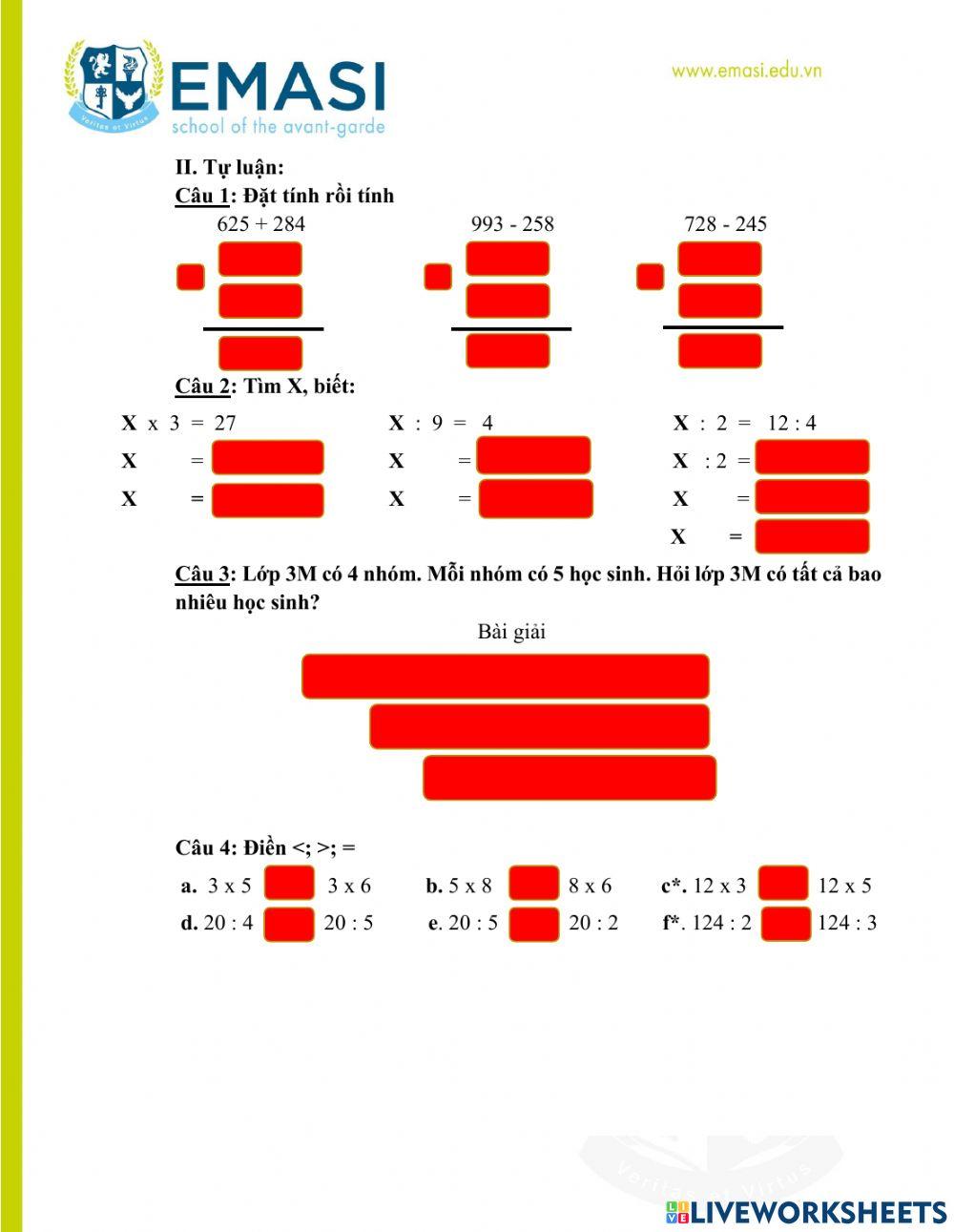 Ôn toán cuối tuần 5
