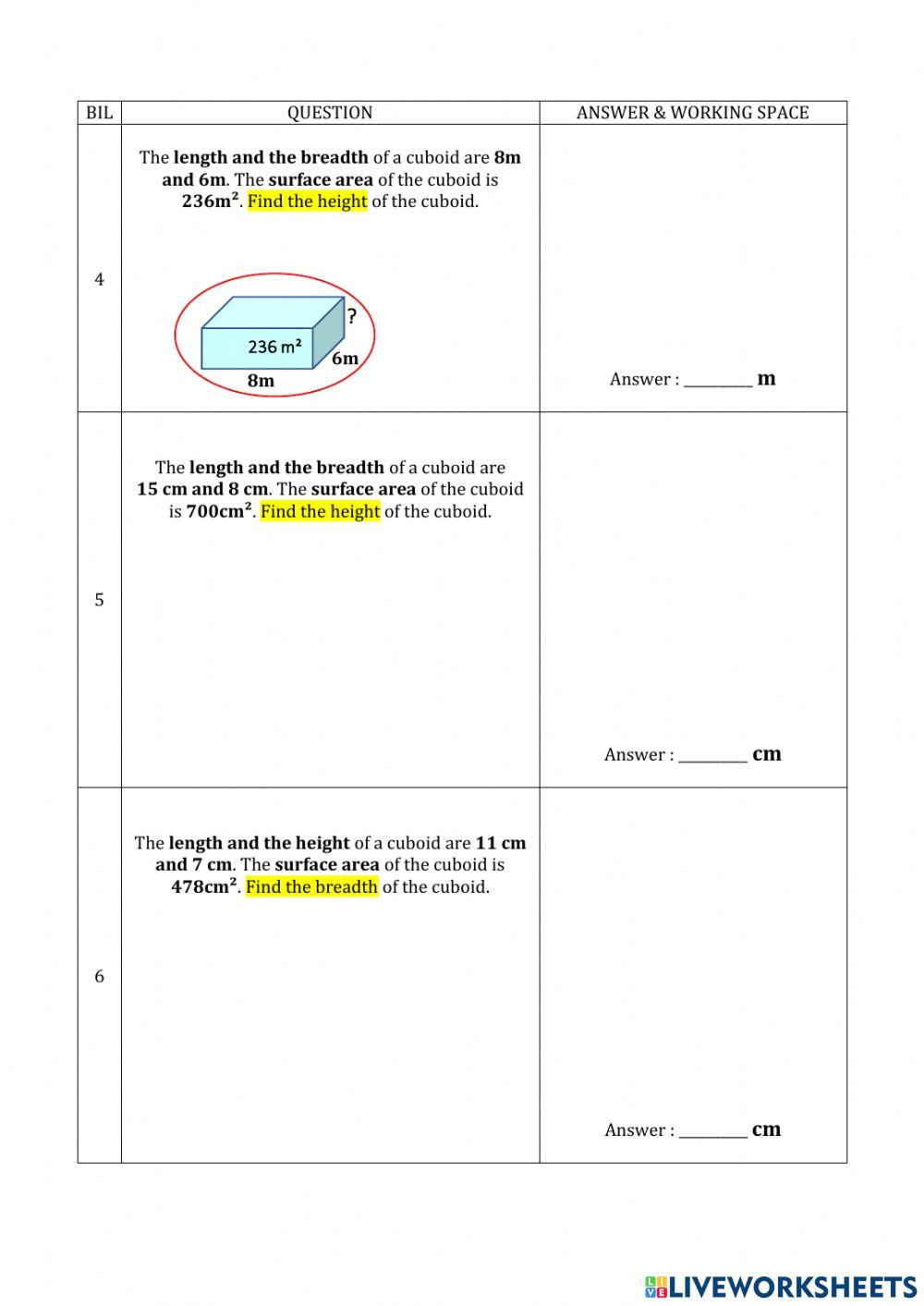 Missing side of a Cuboid, given the surface area