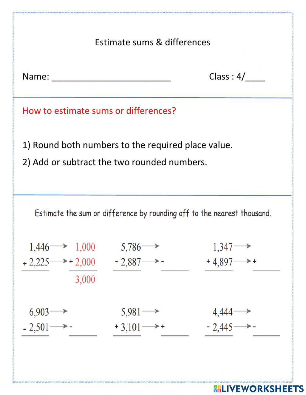 Estimate sums & difference