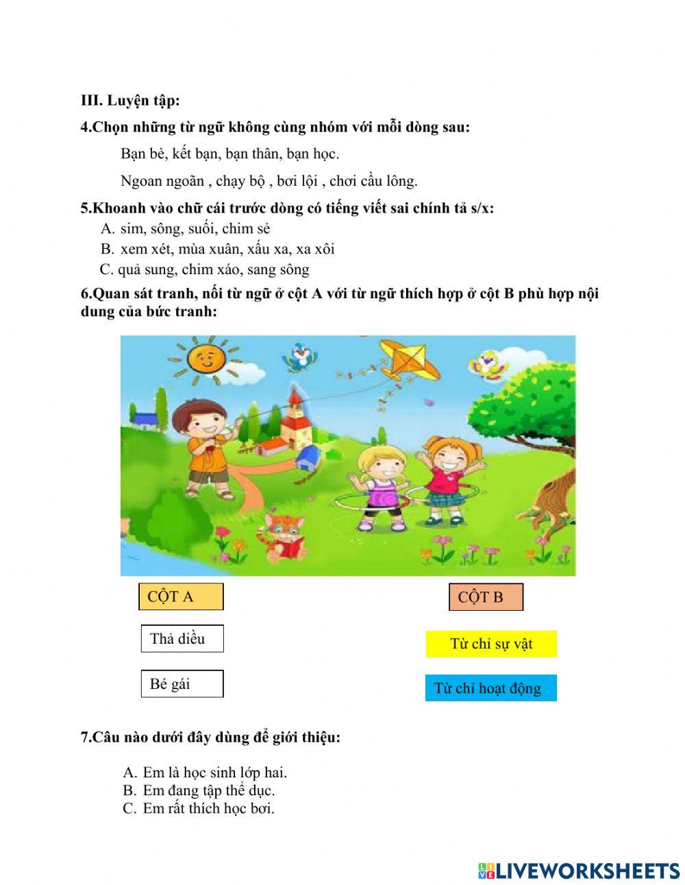 Phiếu Bài tập Tiếng Việt cuối tuần 3 - lớp 2