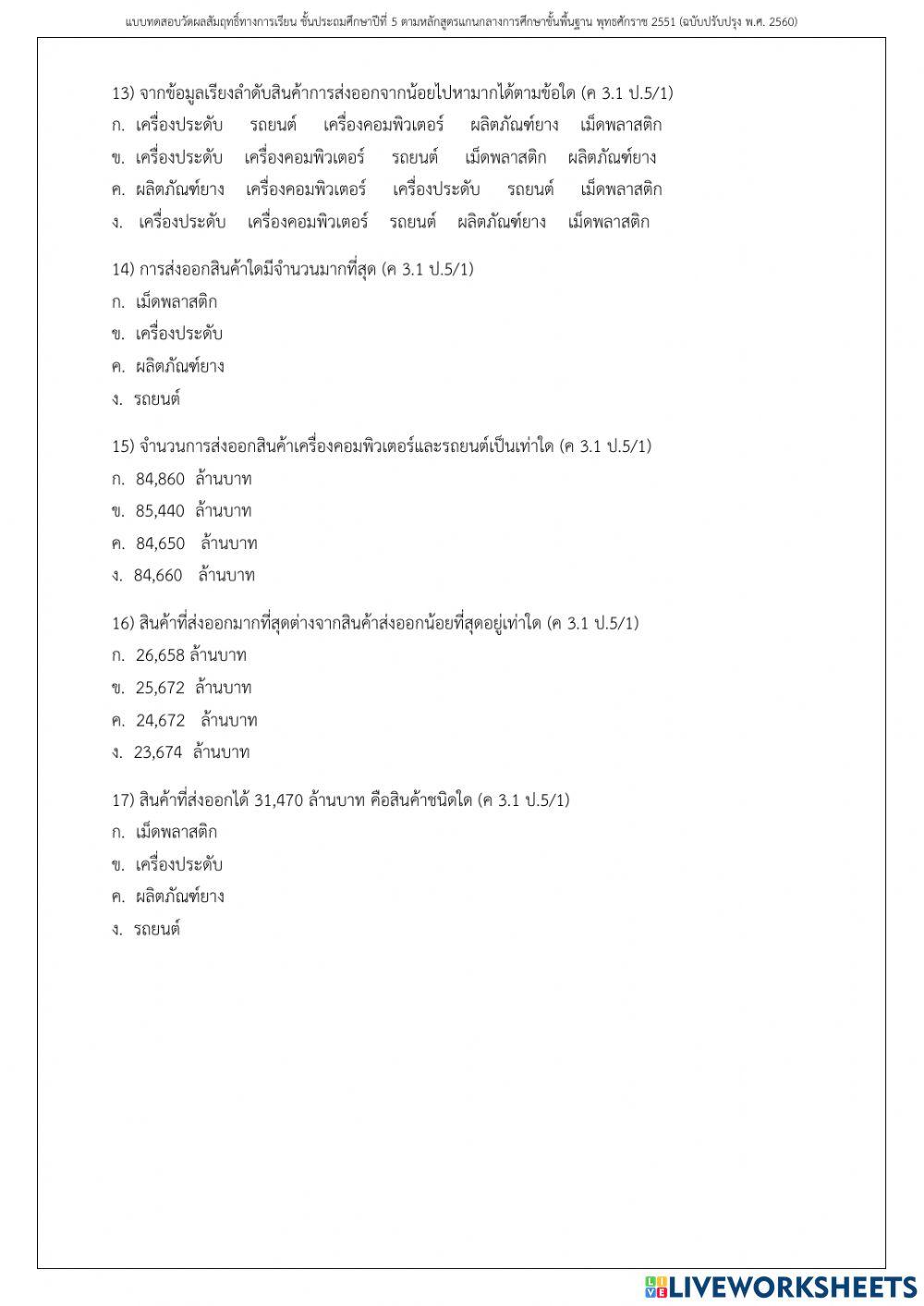 แบบทดสอบบทที่ 3 เรื่องการนำเสนอข้อมูล