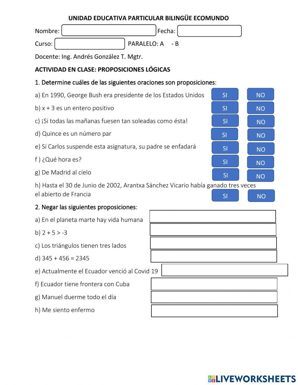Proposiciones simples Proposiciones simples