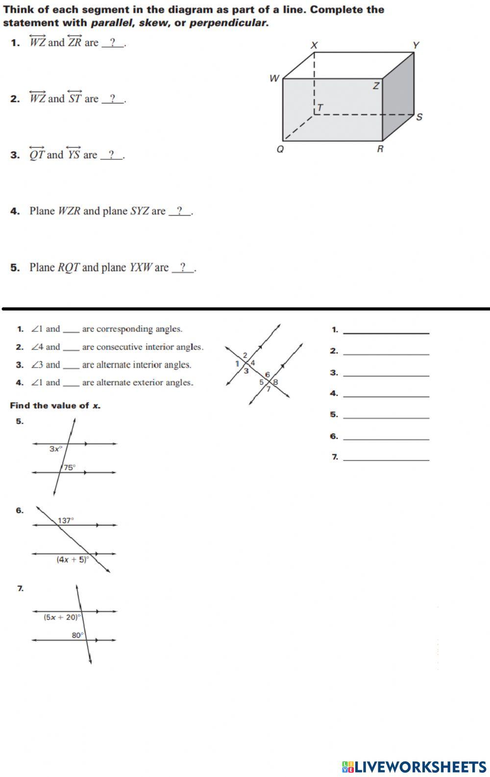 Parallel and Transversal quiz