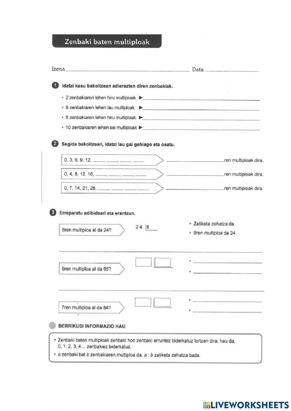 Zenbaki baten multiploak