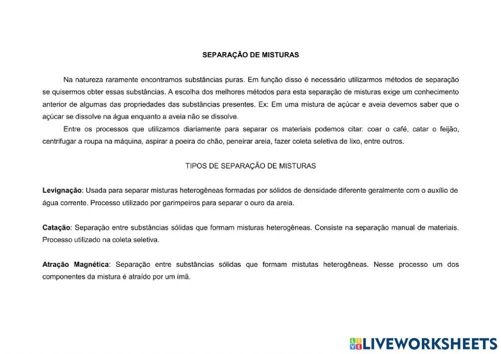 Separação de misturas