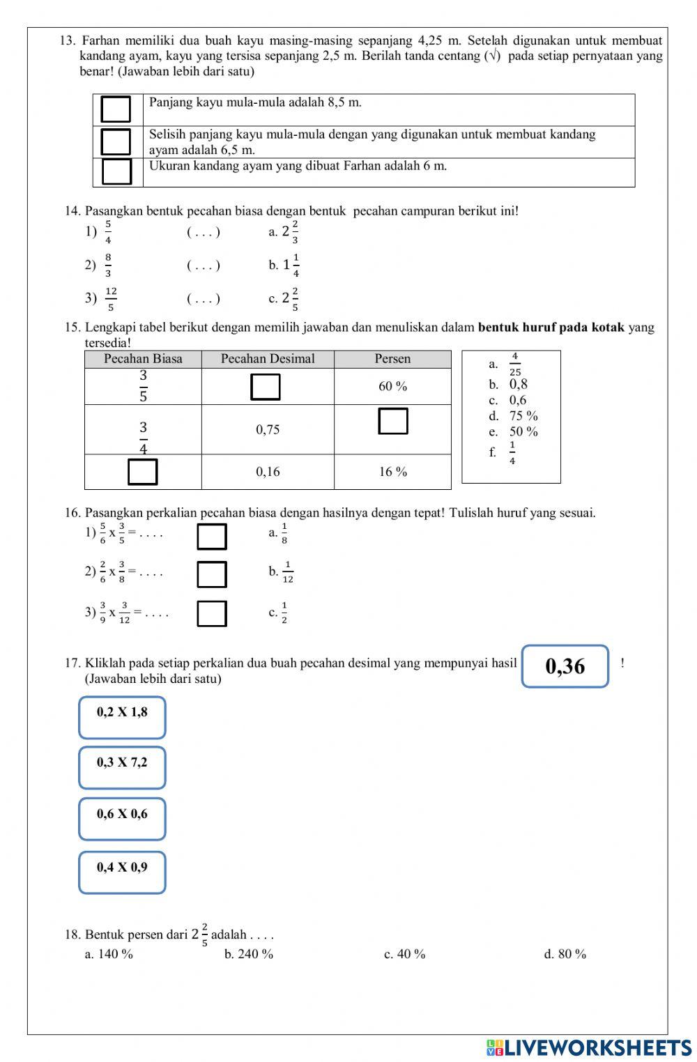 Latihan pts matematika kelas v