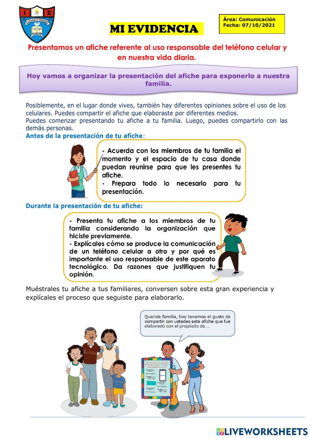 Presentamos un afiche referente al uso responsable del teléfono celular y en nuestra vida diaria