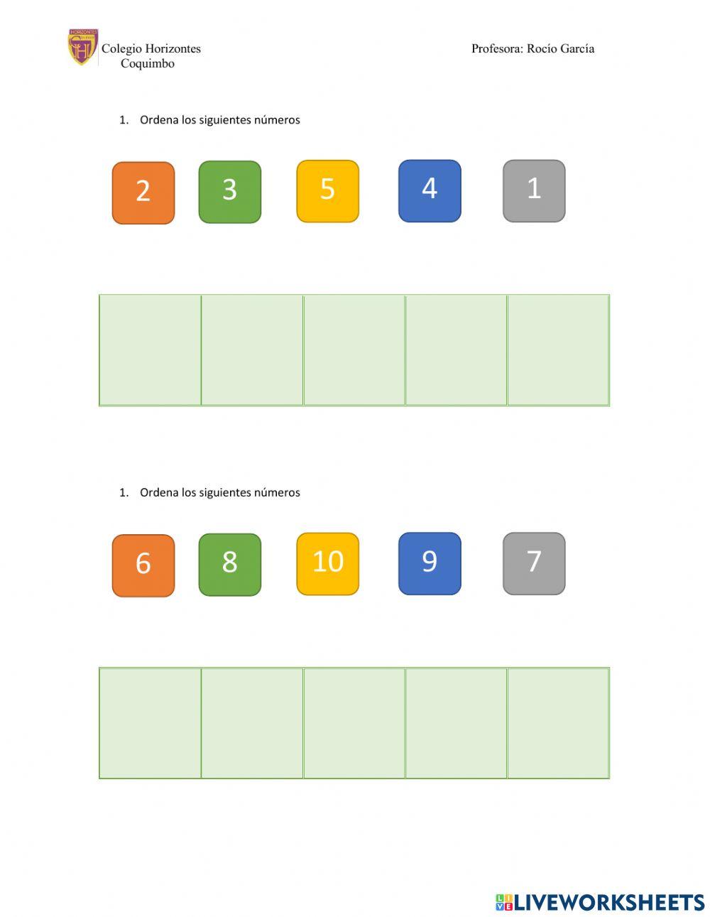 Orden de los números hasta el 20