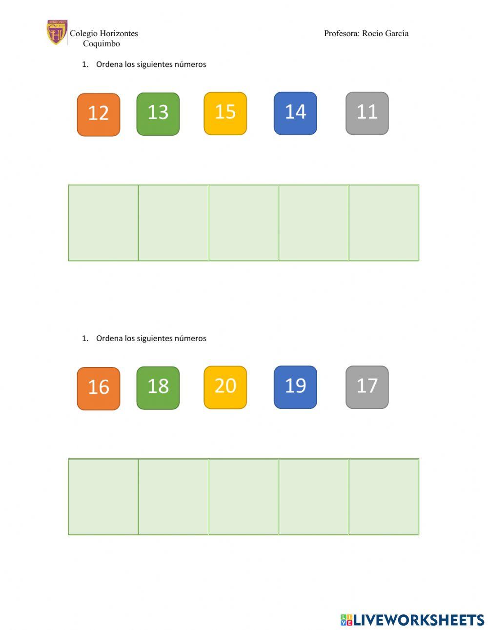 Orden de los números hasta el 20