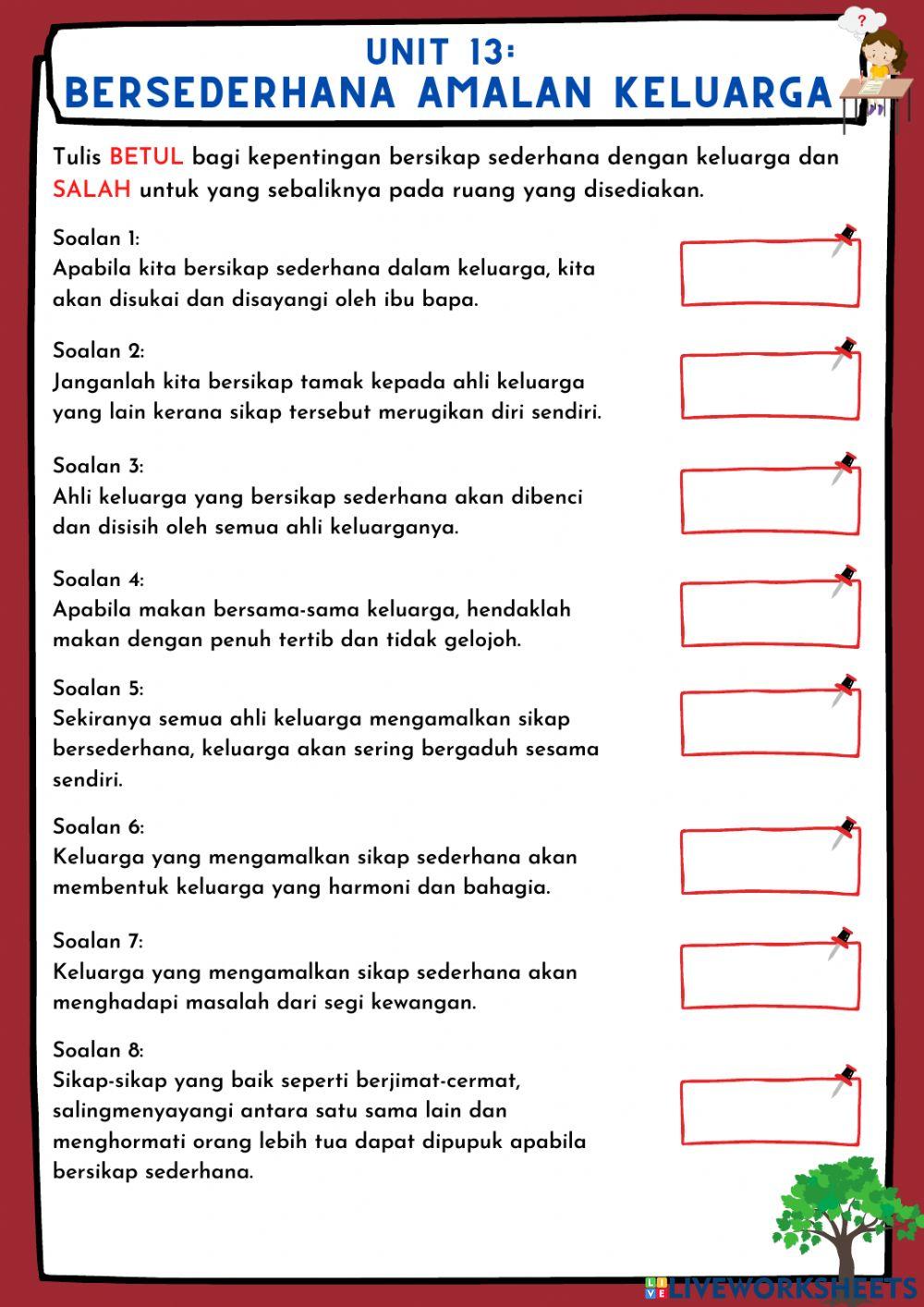 Unit 13:BERSEDERHANA AMALAN KELUARGA