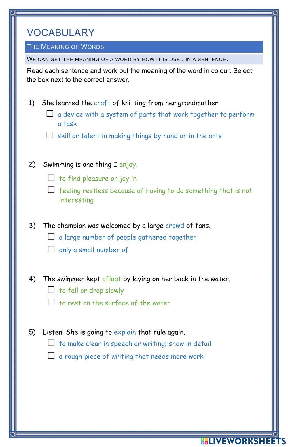 Context Clues exercise for Std. 1 | Live Worksheets