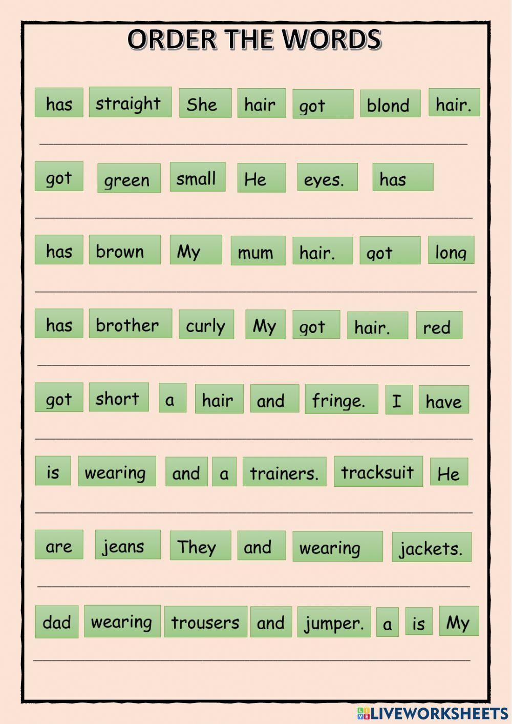 Order words. Physical appearance