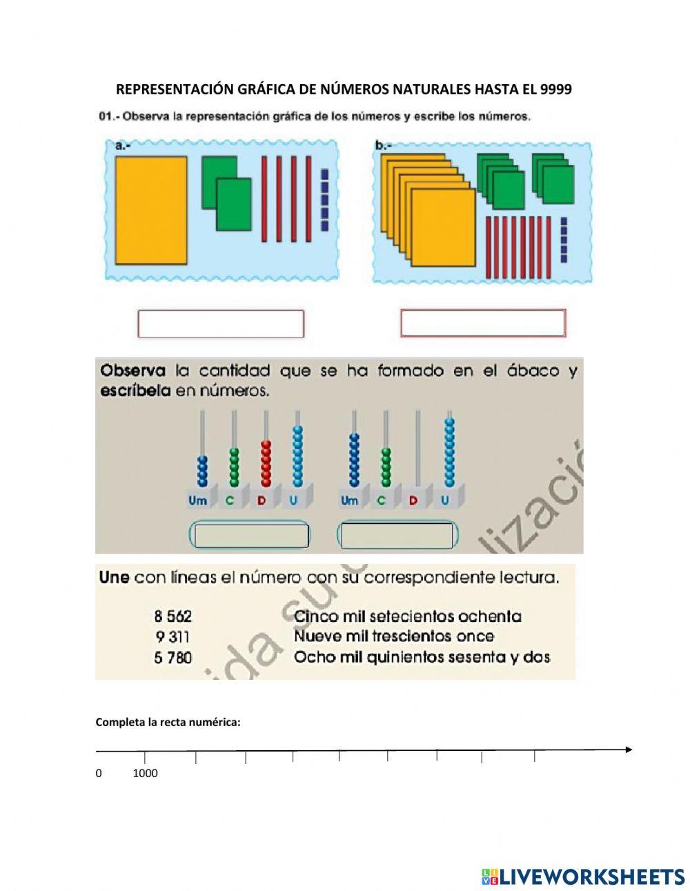 Representación gráfica de números naturales hasta 9999