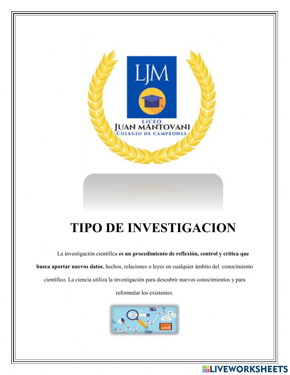 Evaluacion de TIPOS DE INVESTIGACION