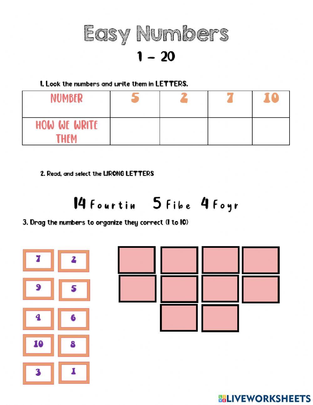 Easy Numbers worksheet | Live Worksheets