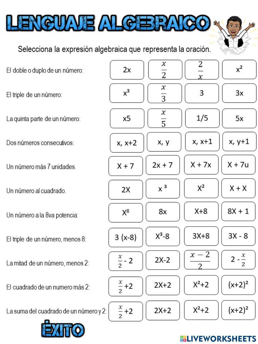 Lenguaje algebraico Lenguaje algebraico