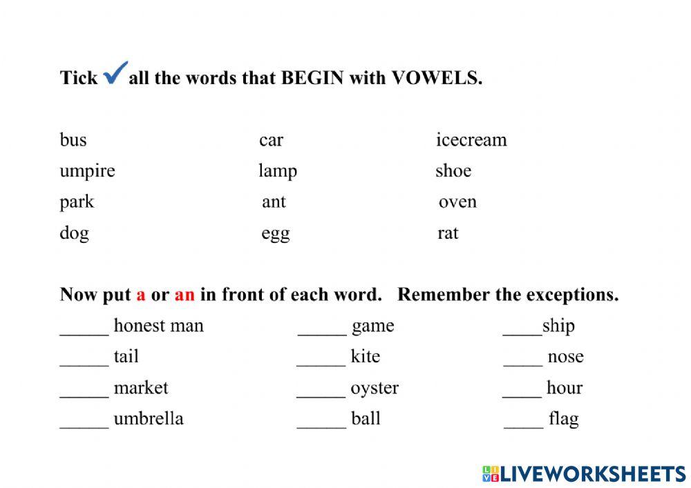 Identification of Vowels and the Use of A and An