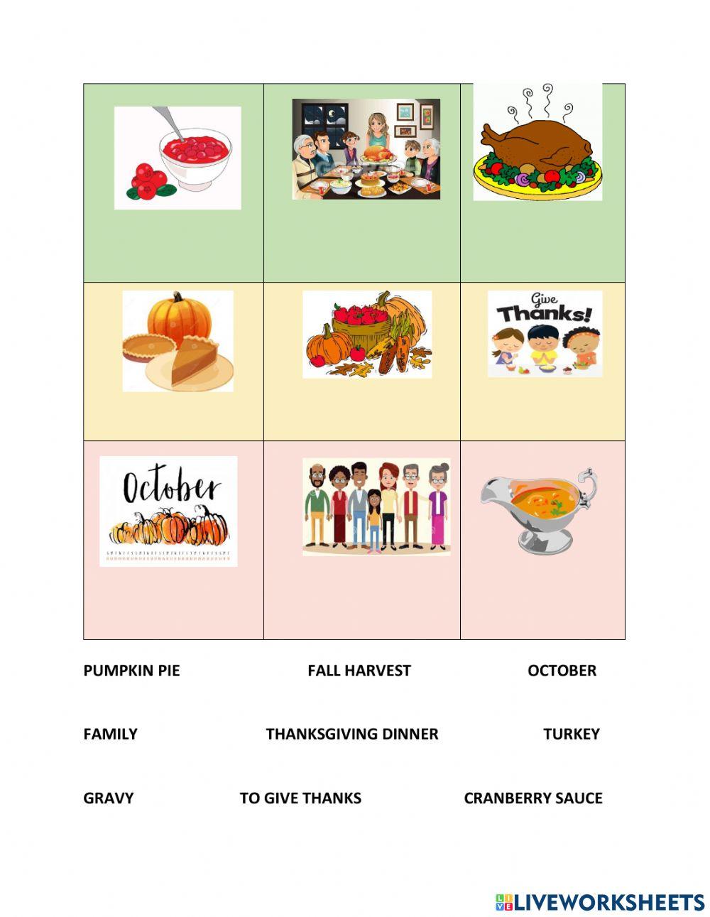 Thanksgiving in Canada Vocabulary 4