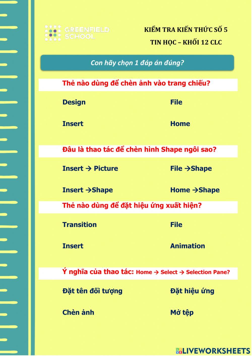 Khối 12 - Tin học