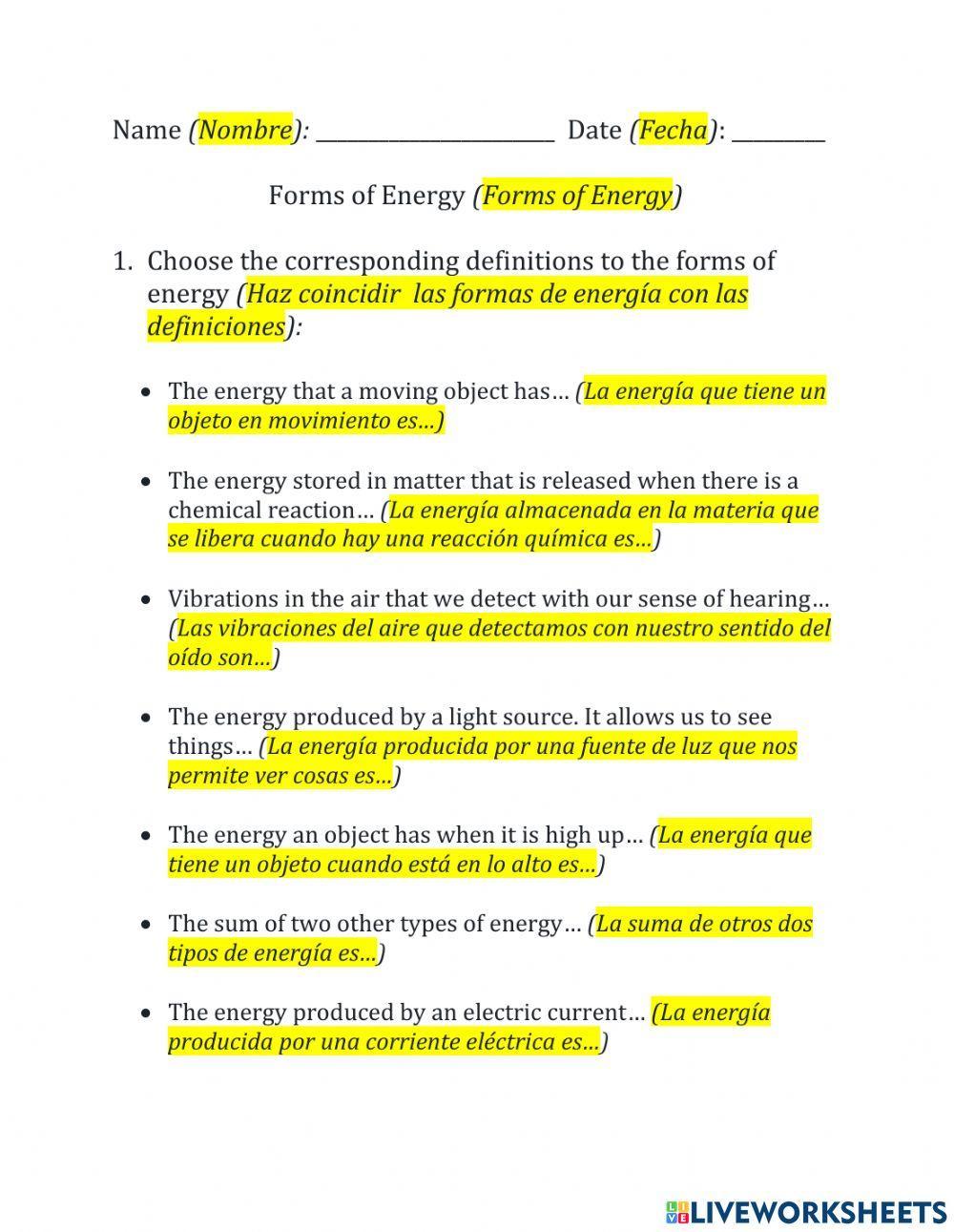 Forms of Energy - Formas de Energía