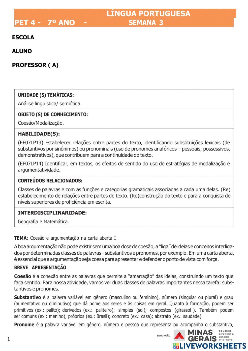 Pet4          7º ano  - semana 3