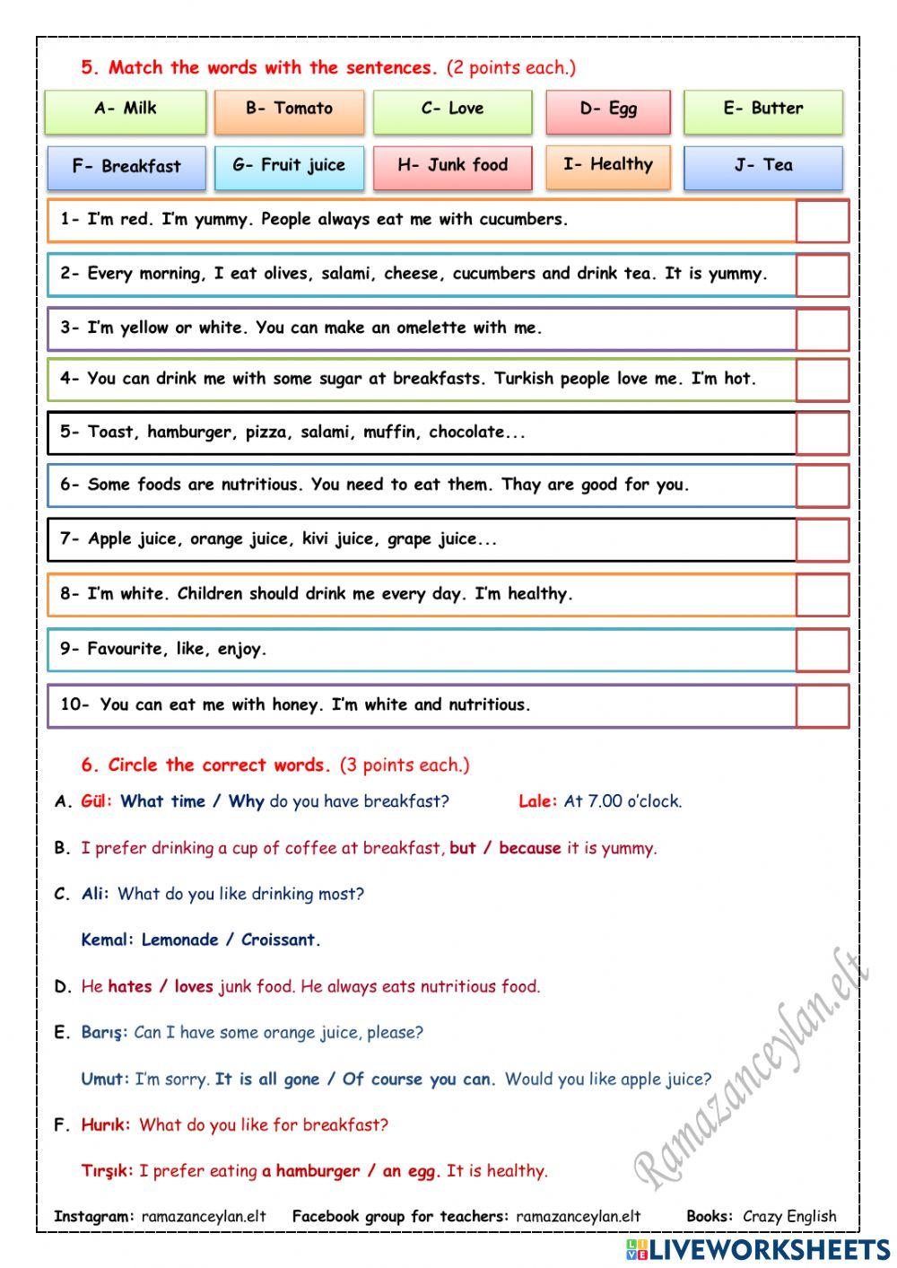 6th Grade - Unit 2 - Worksheet - Ramazan Ceylan