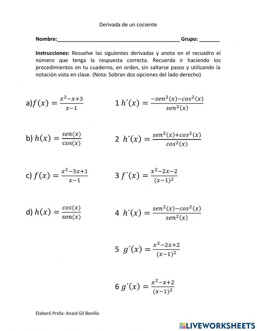 Derivada de cocientes