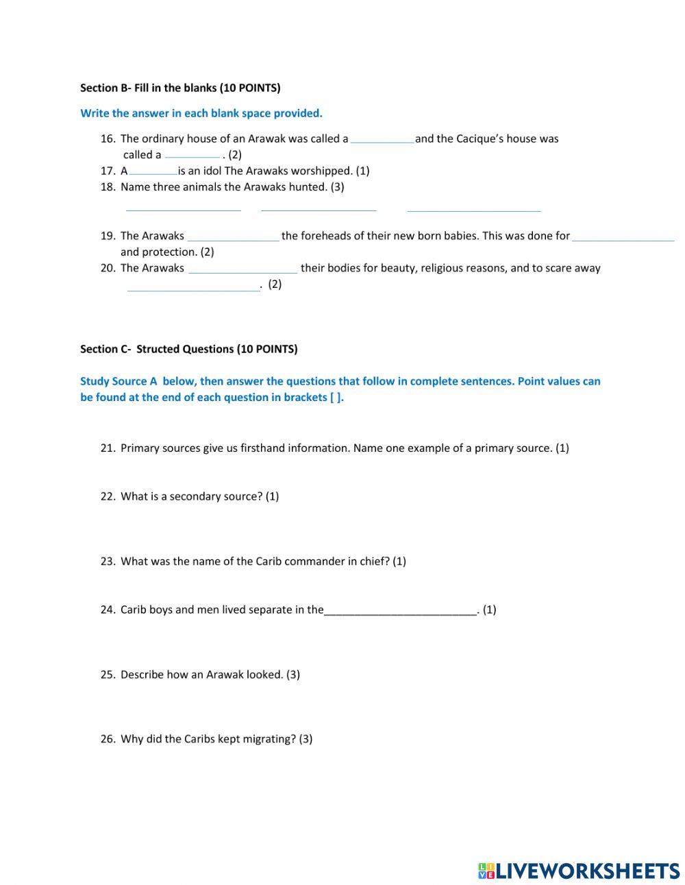 Arawak, and Carib Unit Test