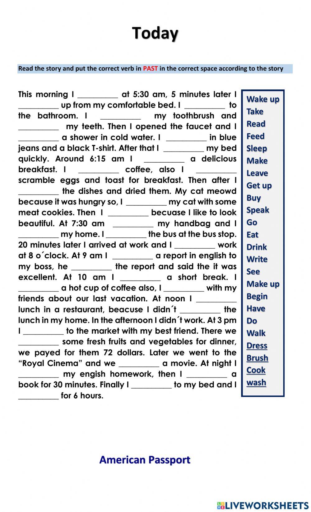 Past simple- today-. Amerpassport