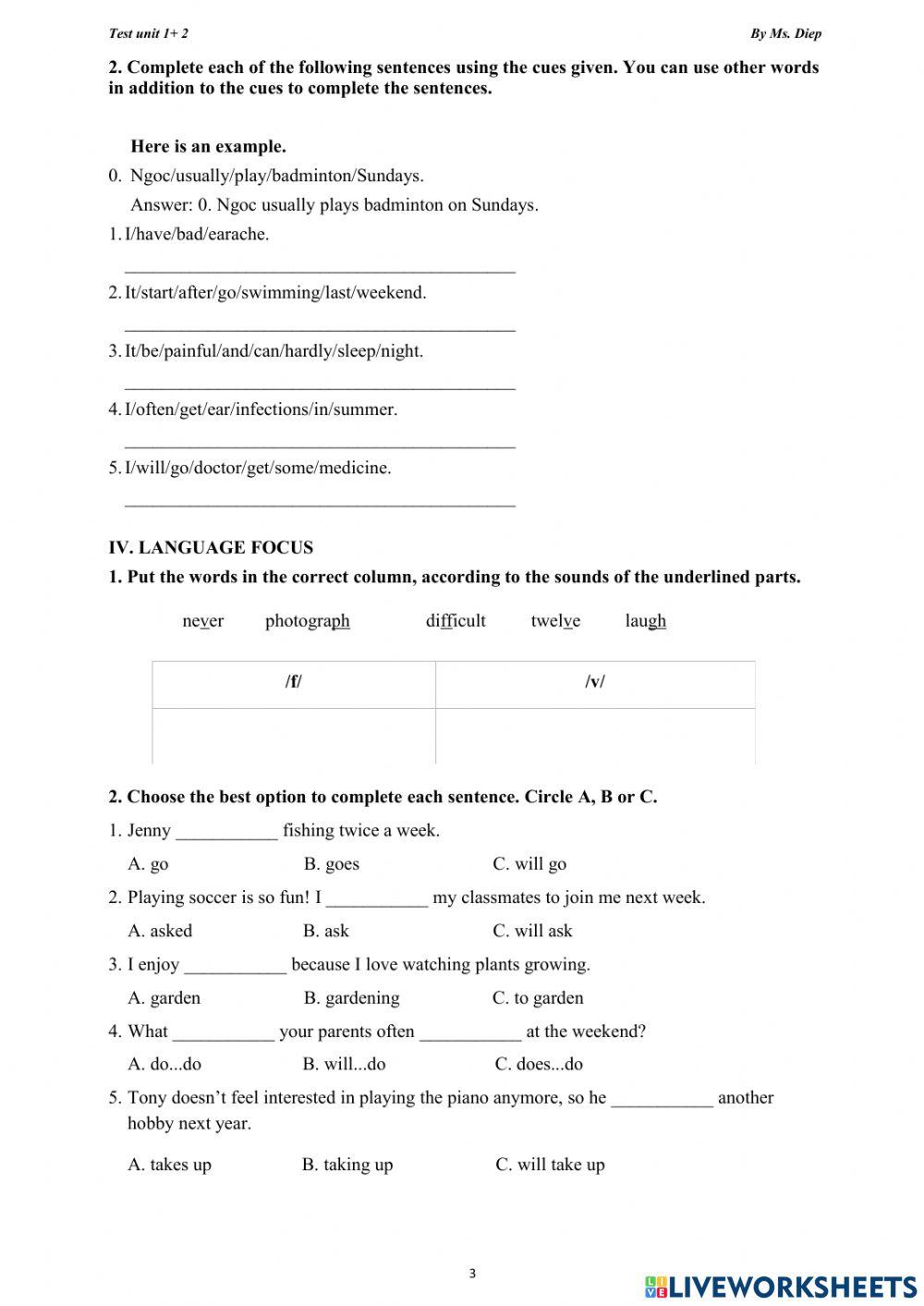 Grade 7- Test 1 (unit 1-2)