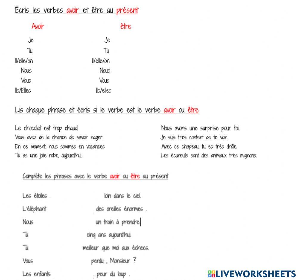 Avoir et être au présent