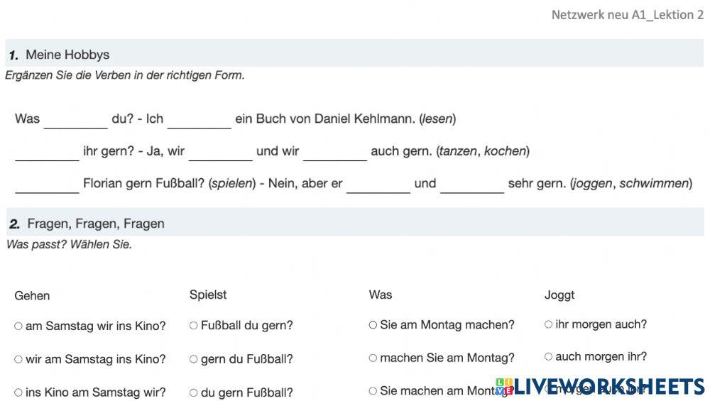 Netzwerk neu A1-Lektion 2-Übungen