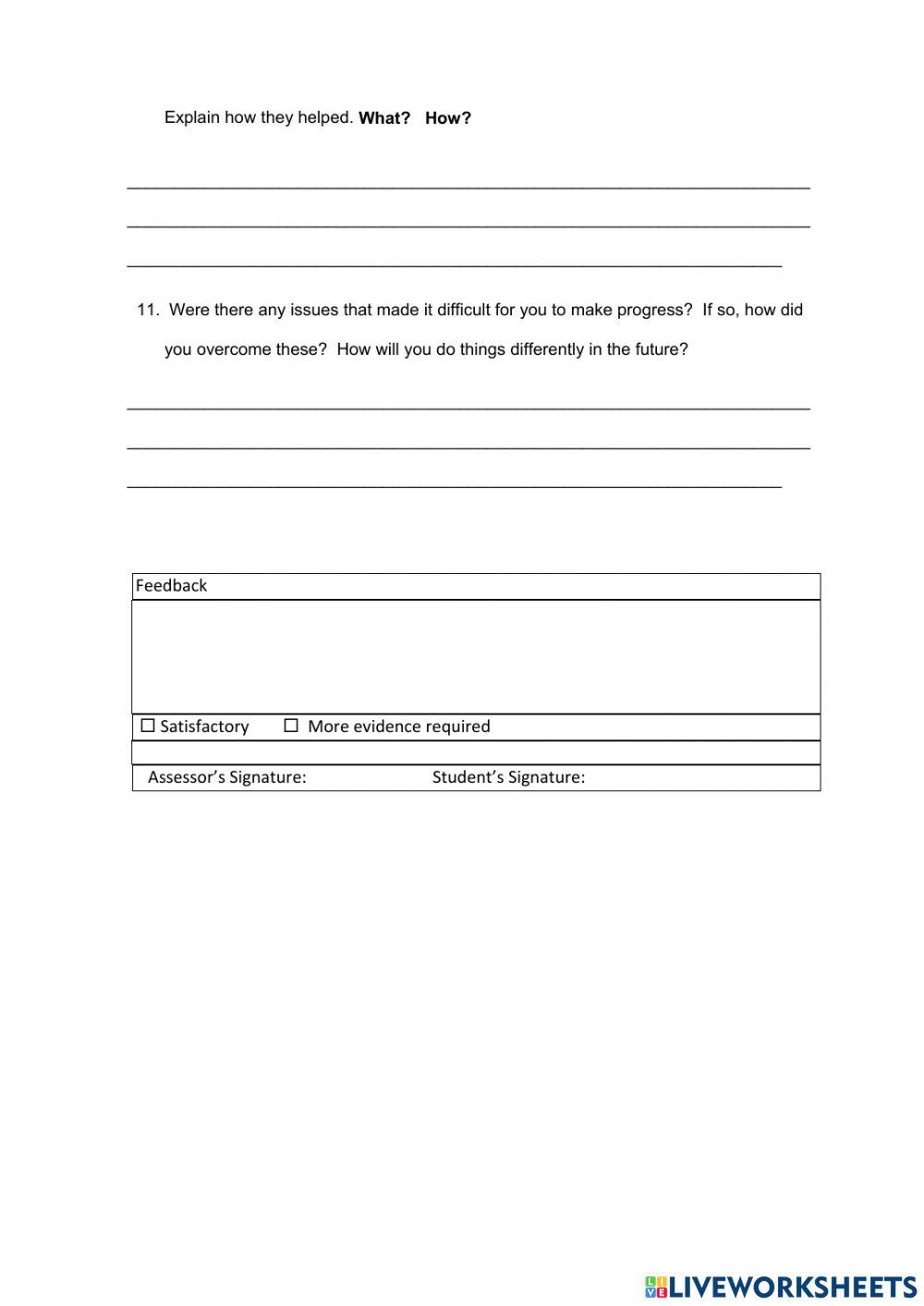 VU22358 Learning Task D online exercise for Live Worksheets