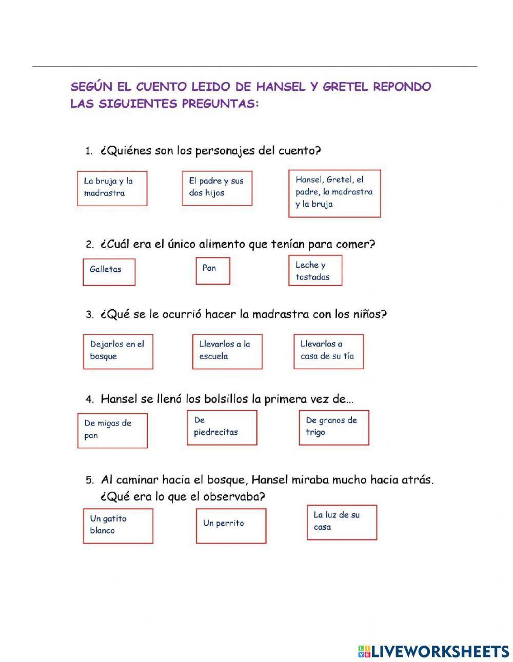 Comprobación de Lectura Hansel y Gretel