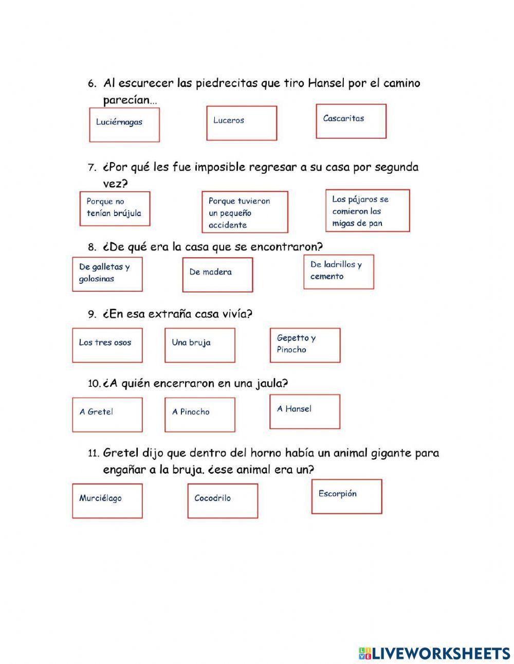 Comprobación de Lectura Hansel y Gretel