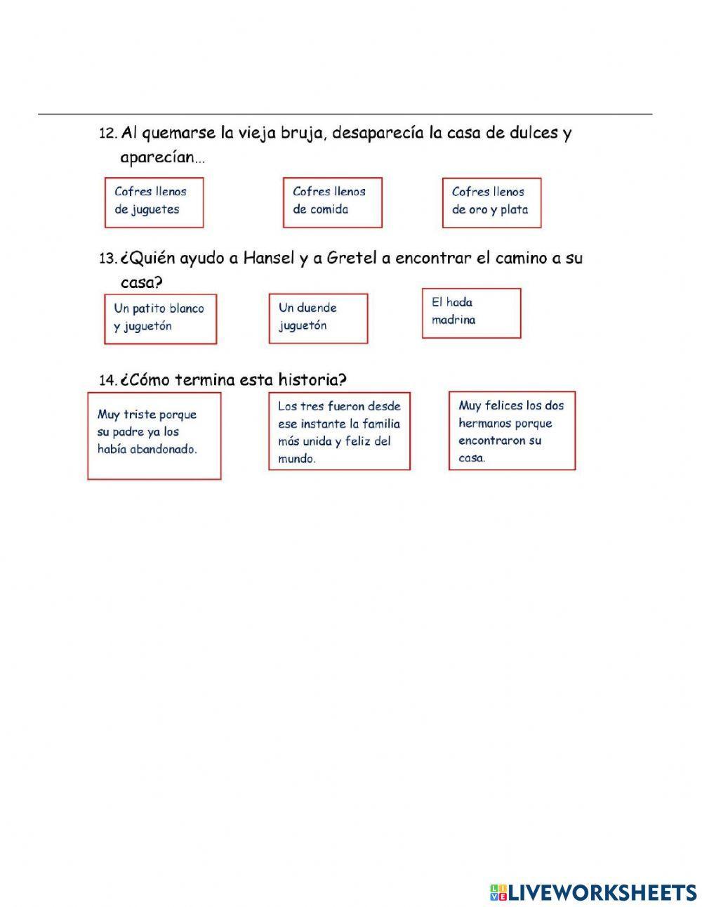Comprobación de Lectura Hansel y Gretel