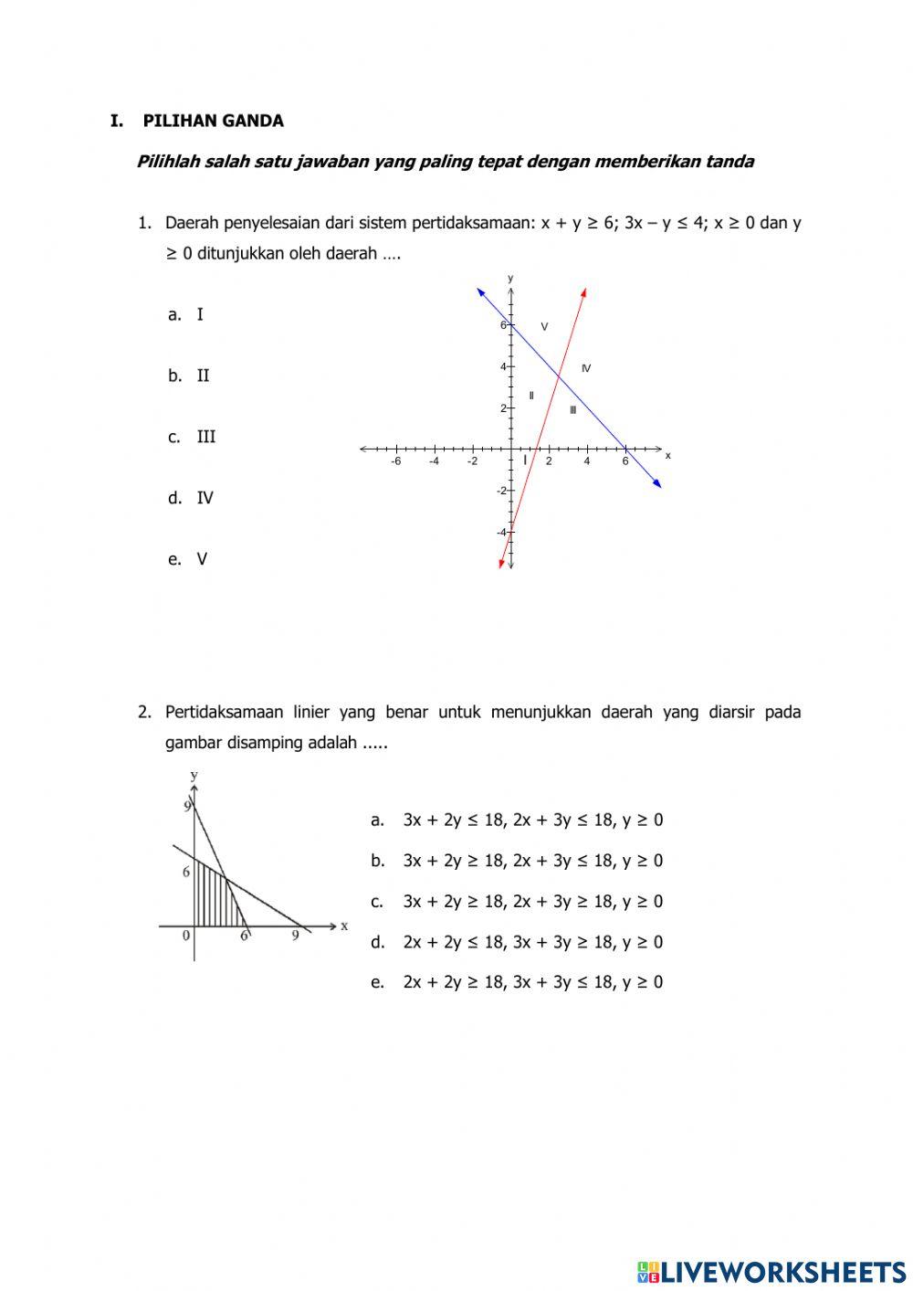 LKPD Program Linear exercise | Live Worksheets