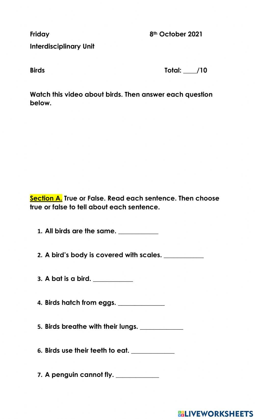 Birds homework