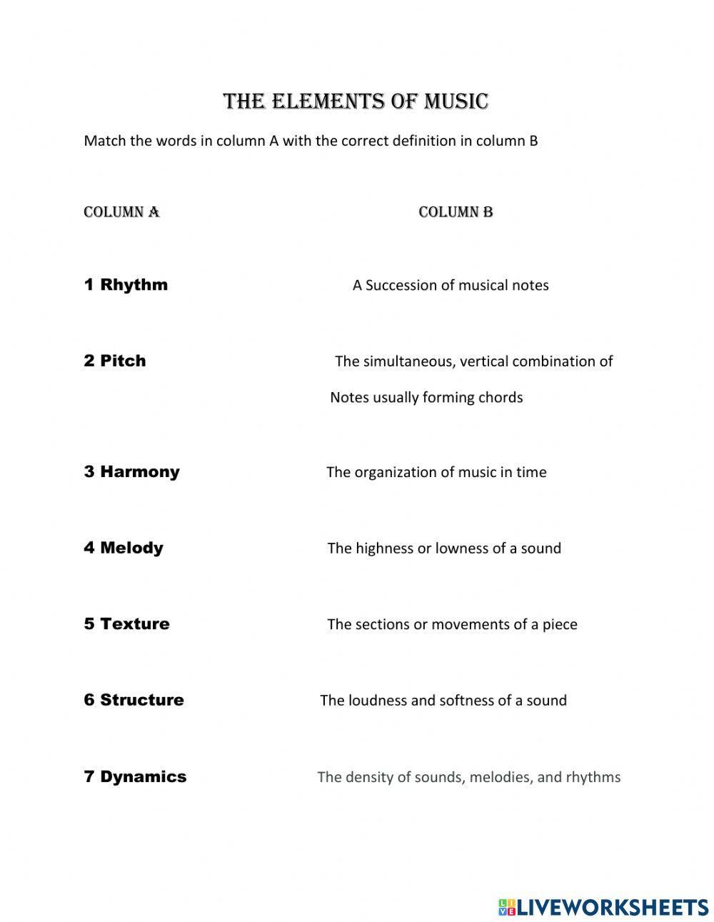 Elements of Music interactive worksheet | Live Worksheets Elements of Music interactive worksheet | Live Worksheets
