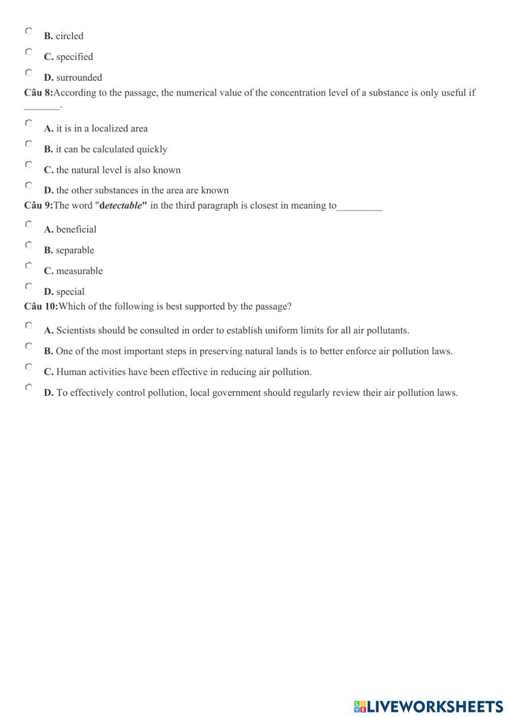 Unit 3 the green movement - reading