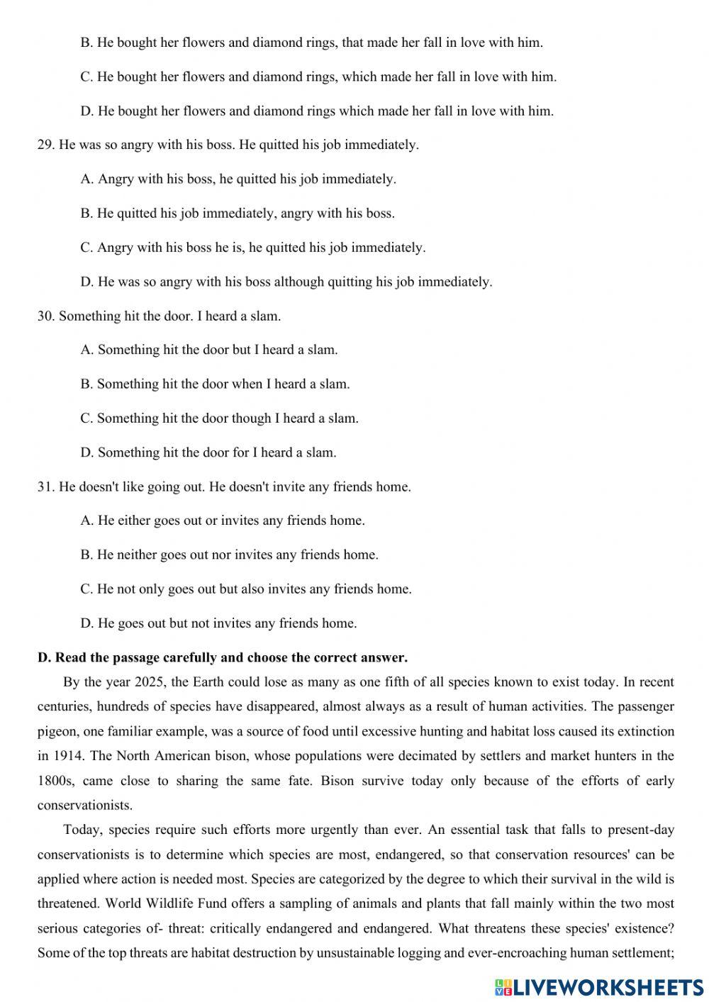 Unit 3 the green movement test yourself