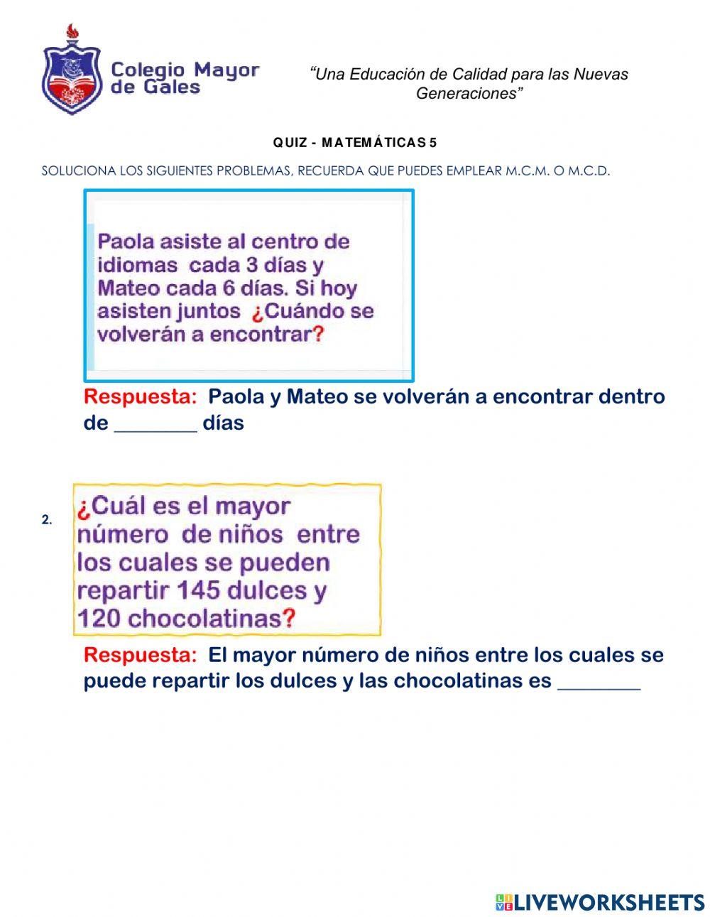 Quiz problemas mcm y mcd