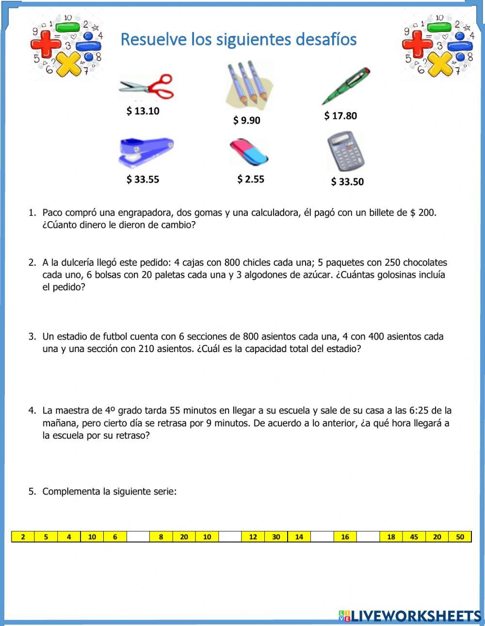 Desafíos 4°.3 (series, sumas y restas con decimales)