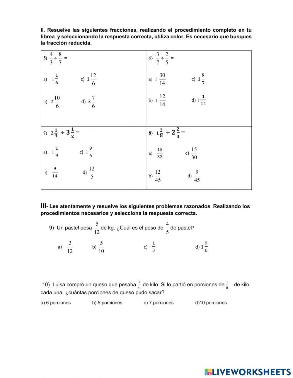 Multiplicación y División de Fracciones