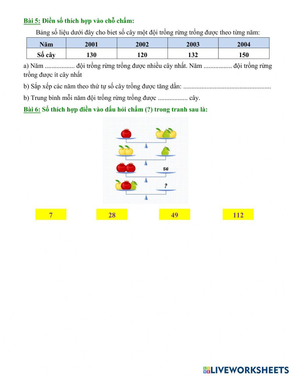 Phiếu bài tập toán 4